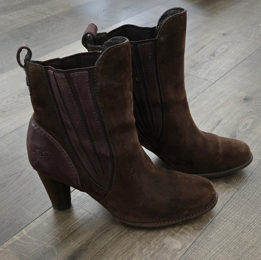 UGG Australia Stacked Heeled Boots Booties Leather Suede